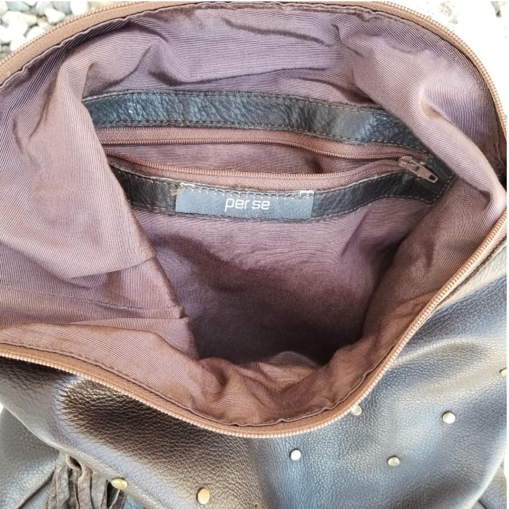 Per Se Dark brown leather bag w/ brass studs Large - Picture 4 of 13